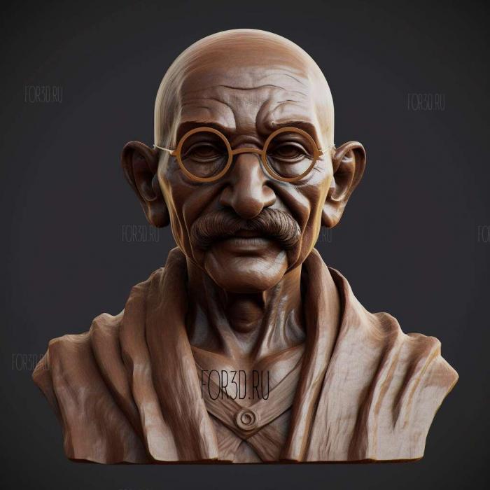 Gandhi Bust 2 stl model for CNC